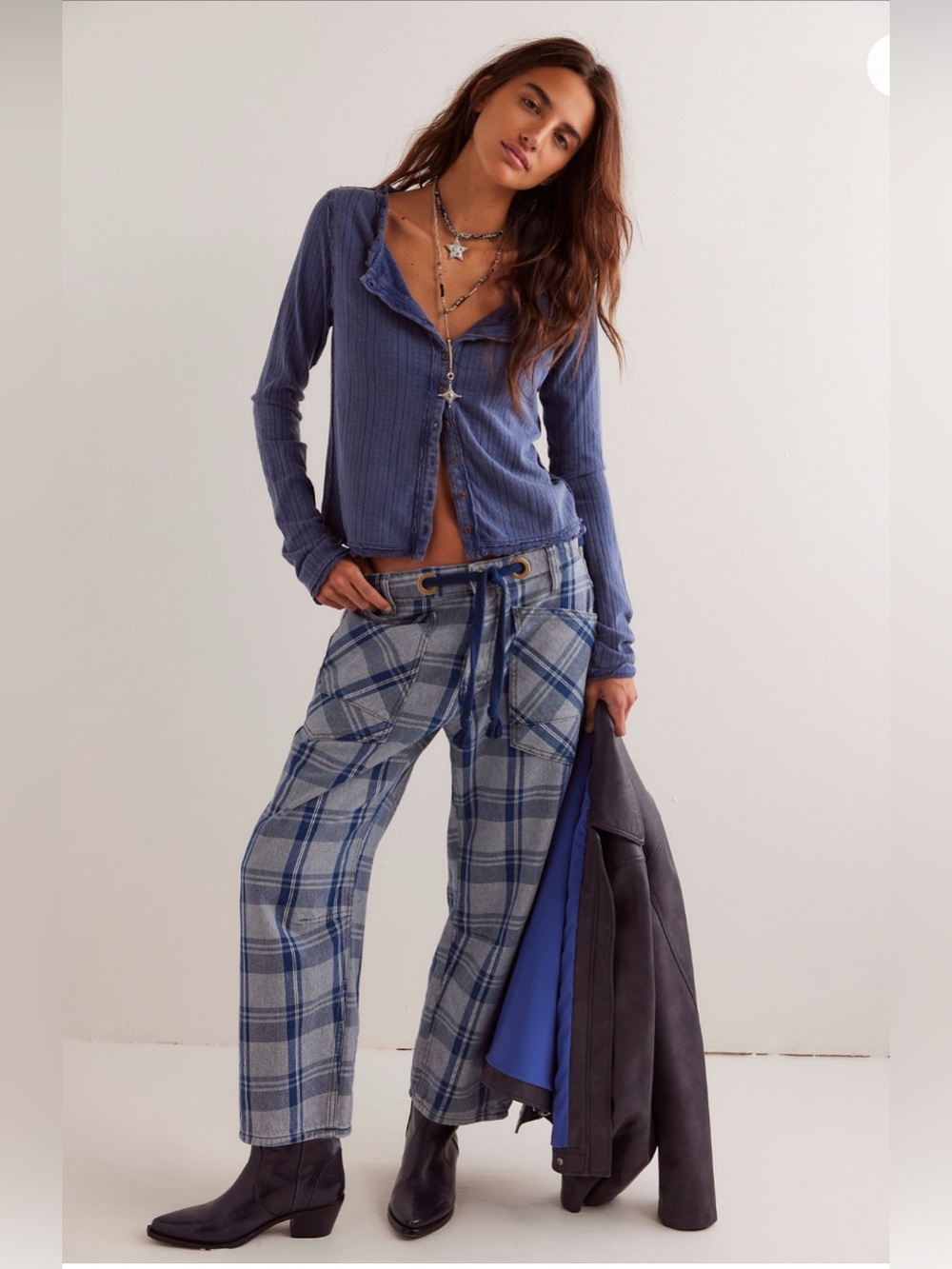 We The Free Moxie Plaid Pull-On Barrel Jeans